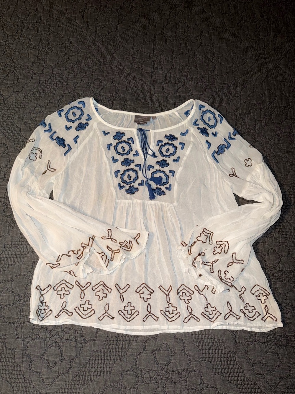 Vanessa Virginia~Anthropologie Embroidered Diem Peasant Top Size-12